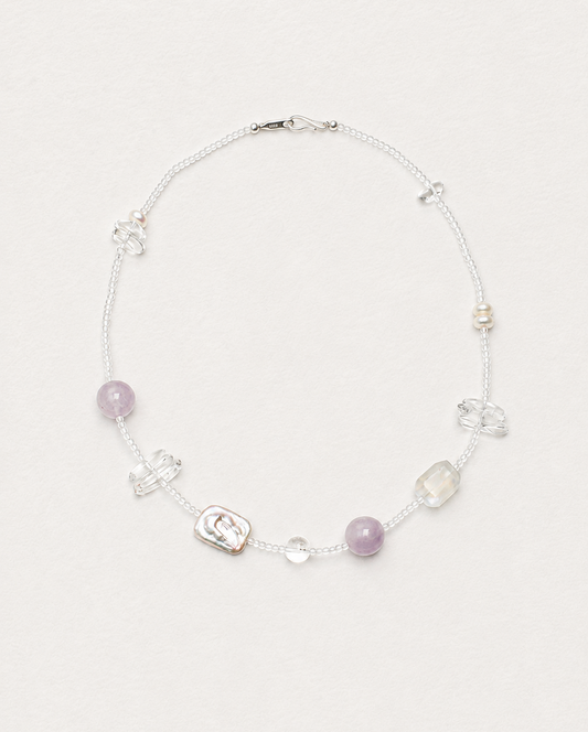 LUMERUNE Violet Mist Clear Quartz Necklace With Moonstone and Amethyst — moonstone, amethyst, clear quartz and pearl