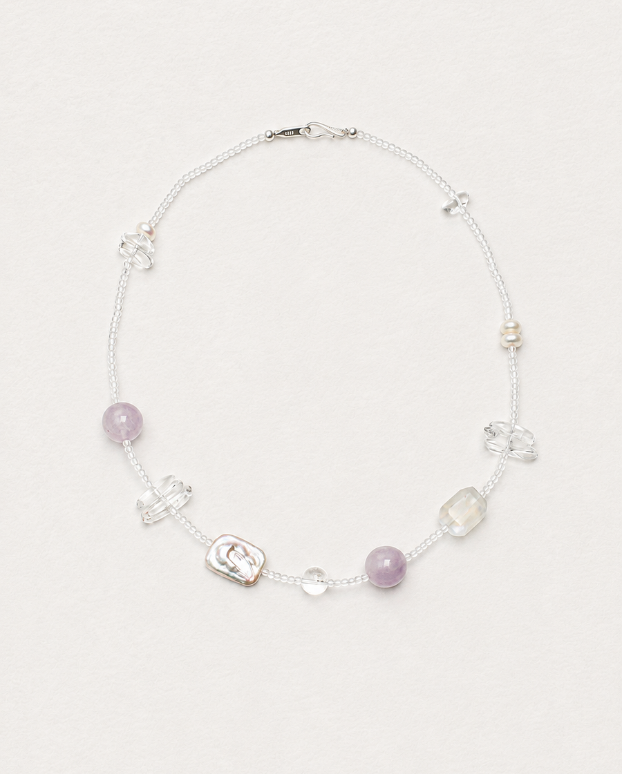 LUMERUNE Violet Mist Clear Quartz Necklace With Moonstone and Amethyst — moonstone, amethyst, clear quartz and pearl