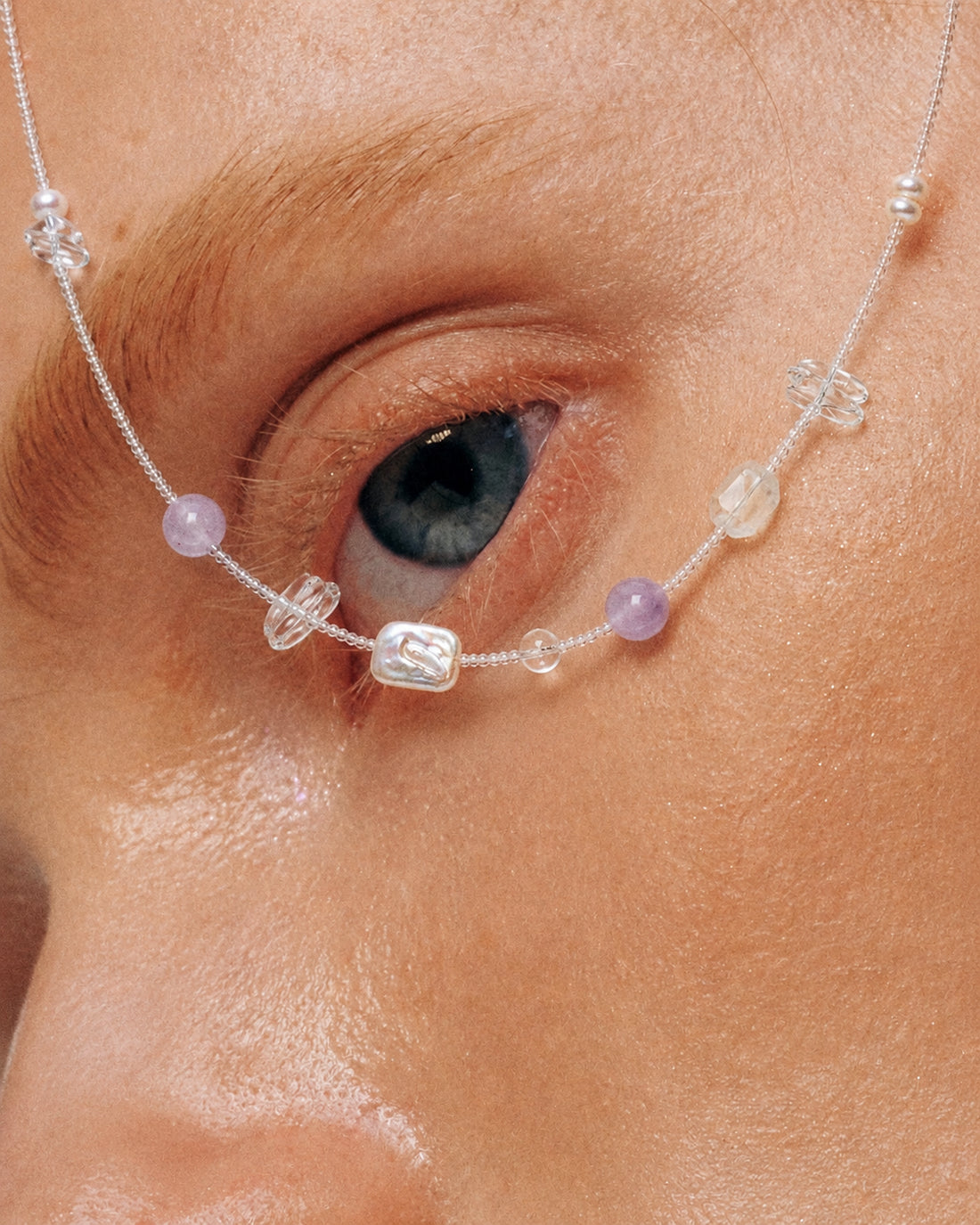 LUMERUNE Violet Mist Clear Quartz Necklace With Moonstone and Amethyst — moonstone, amethyst, clear quartz and pearl