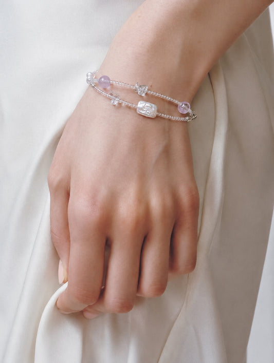 LUMERUNE Violet Mist Clear Quartz Necklace With Moonstone and Amethyst — moonstone, amethyst, clear quartz and pearl