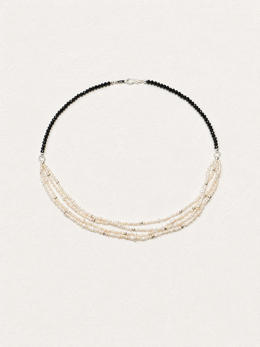 Midnight Tide — Black Tourmaline & Pearl Necklace