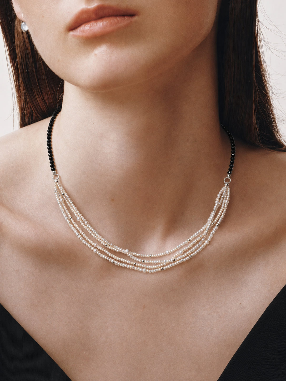 LUMERUNE Muse Black Tourmaline Necklace With Pearl — black tourmaline and layered pearls