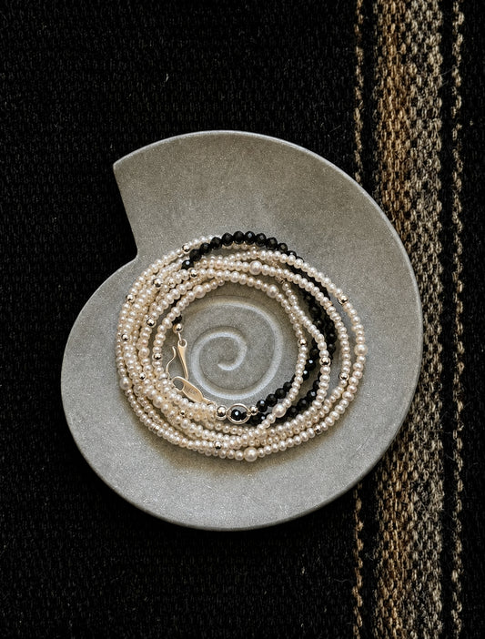 LUMERUNE Muse Black Tourmaline Necklace With Pearl — black tourmaline and layered pearls