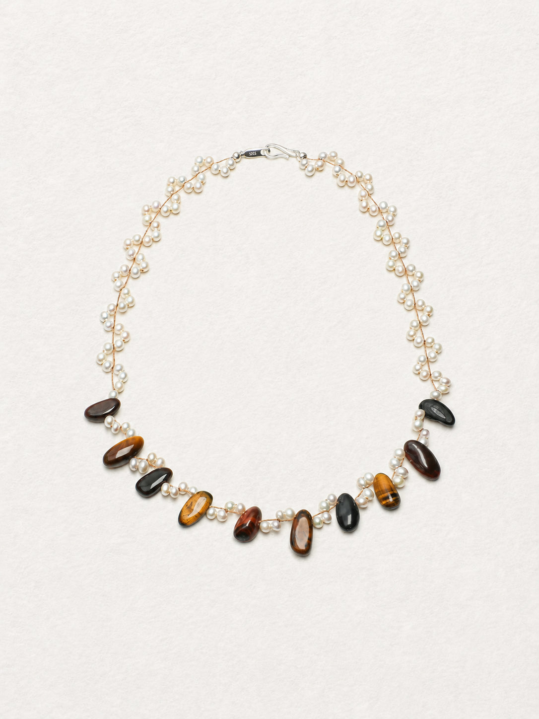 LUMERUNE Muse Pearl Necklace With Tiger Eye — varied tiger eye tones and luminous pearls