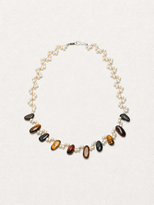Earthbound Glow —— Tiger Eye & Pearl Necklace