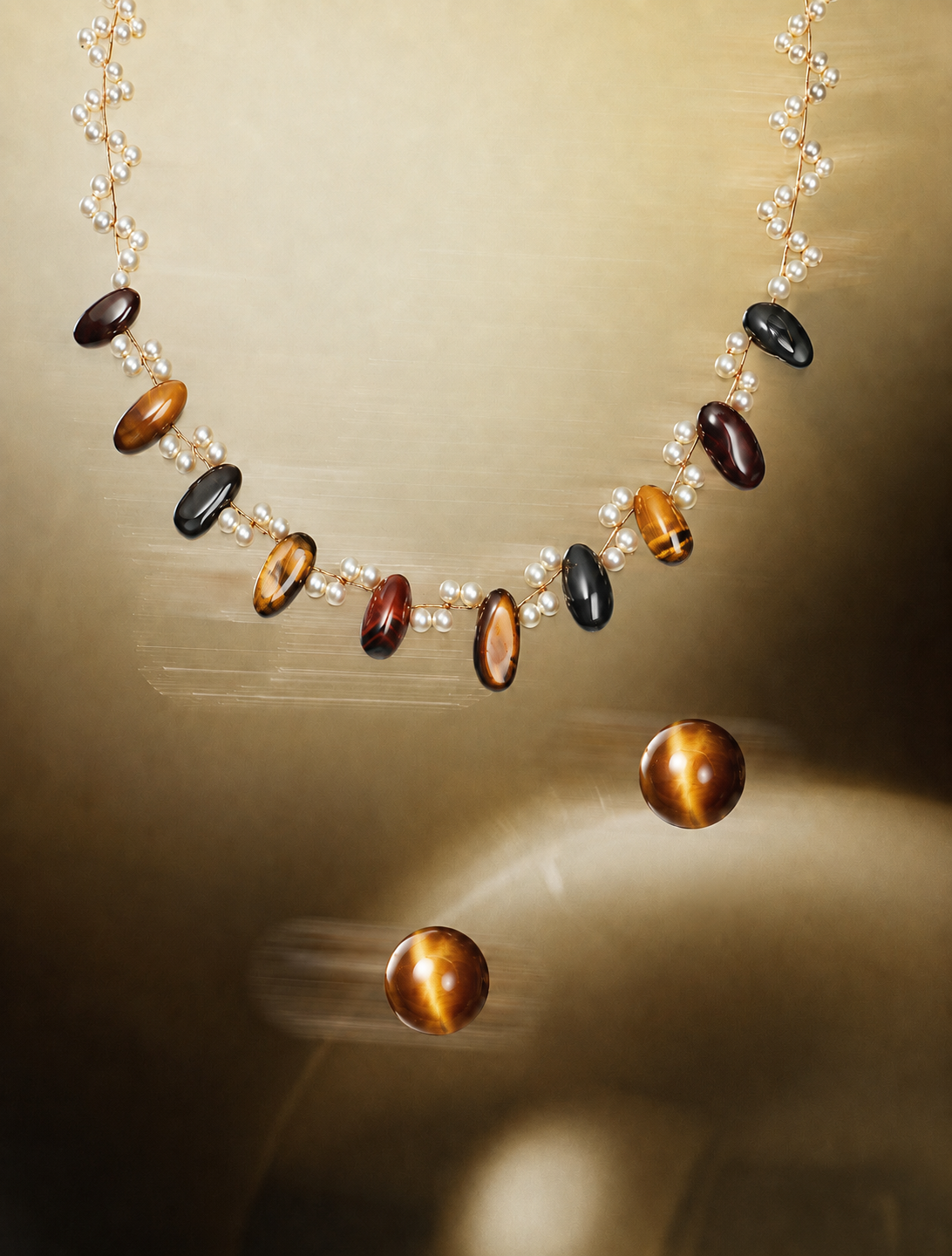 Earthbound Glow —— Tiger Eye & Pearl Necklace