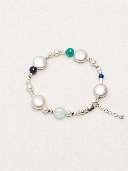 Tidal Reverie —— Aquamarine, Amethyst & Pearl Bracelet