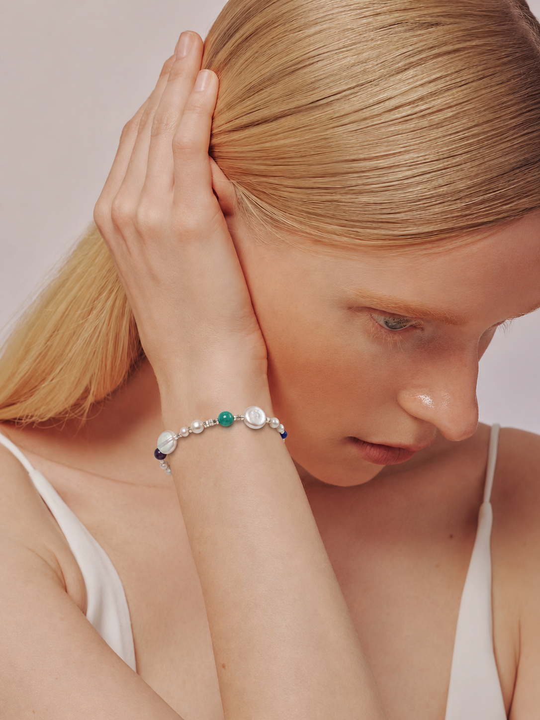 Tidal Reverie —— Aquamarine, Amethyst & Pearl Bracelet