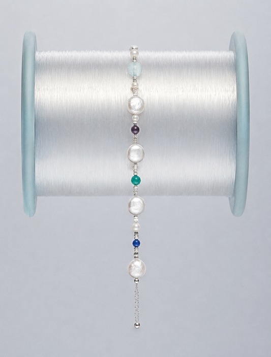 Tidal Reverie —— Aquamarine, Amethyst & Pearl Bracelet