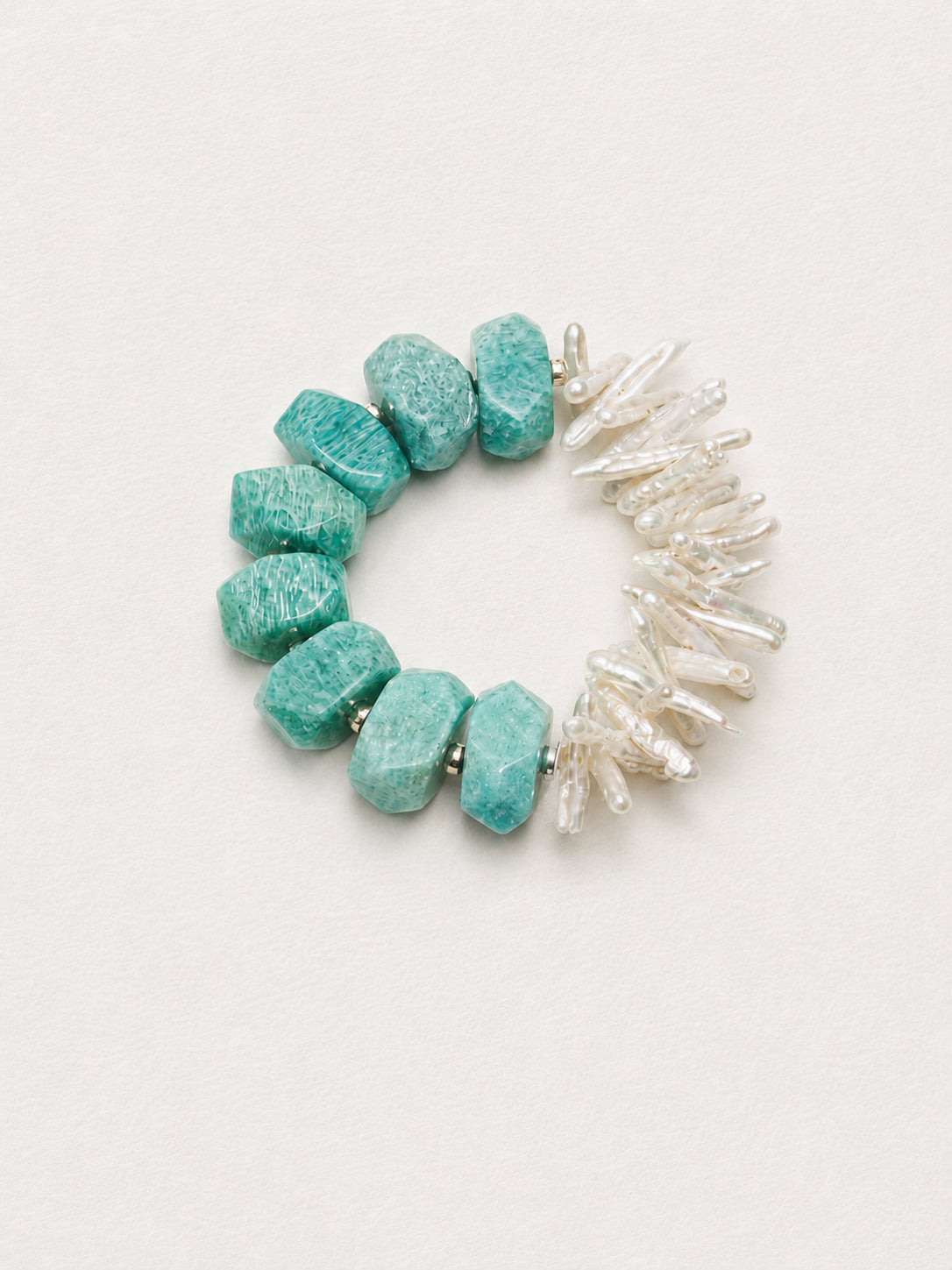 LUMERUNE Mineral Drift Amazonite and Stick Pearl Bracelet — amazonite and organic stick pearls