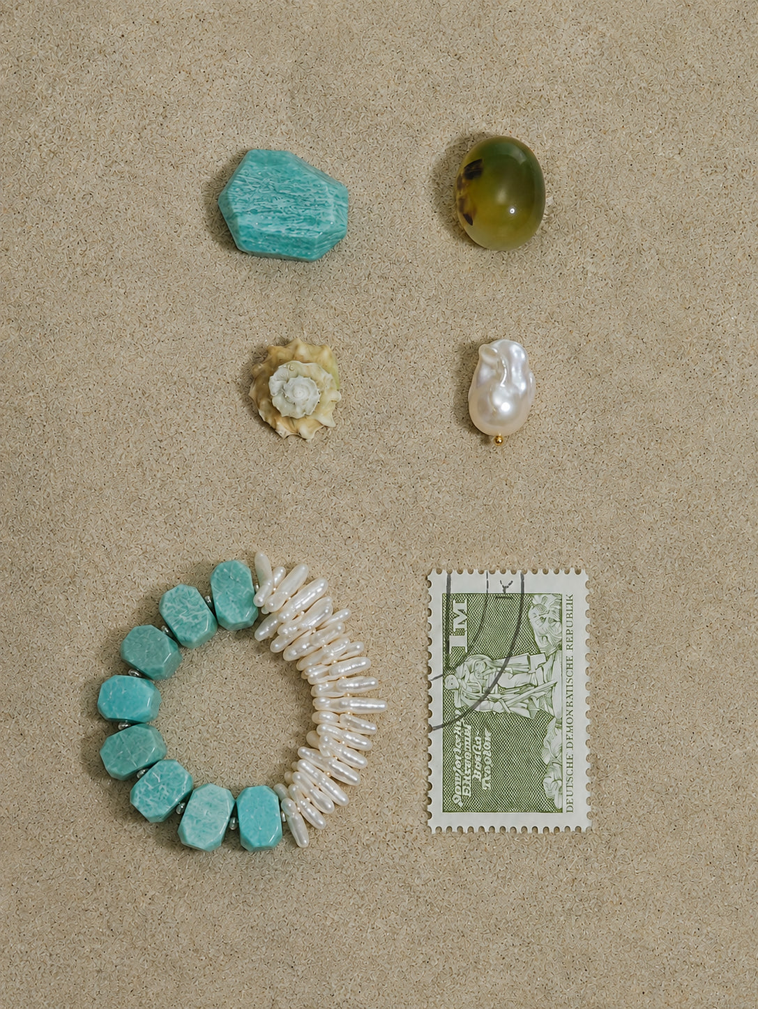 LUMERUNE Mineral Drift Amazonite and Stick Pearl Bracelet — amazonite and organic stick pearls