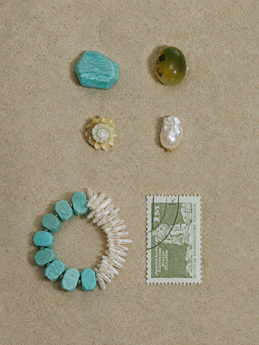 LUMERUNE Mineral Drift Amazonite and Stick Pearl Bracelet — amazonite and organic stick pearls
