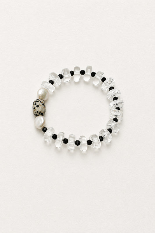 LUMERUNE Orbit Black Tourmaline and Clear Quartz Bracelet — clear quartz, black tourmaline and baroque pearls