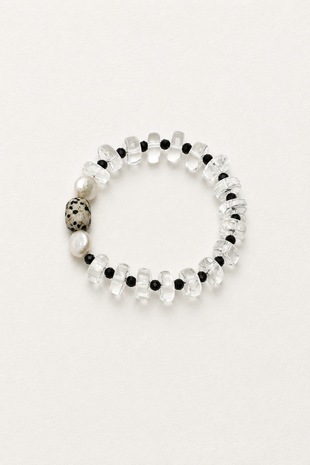 Prism Tide Nocturne —— Clear Quartz, Black Tourmaline & Pearl Bracelet
