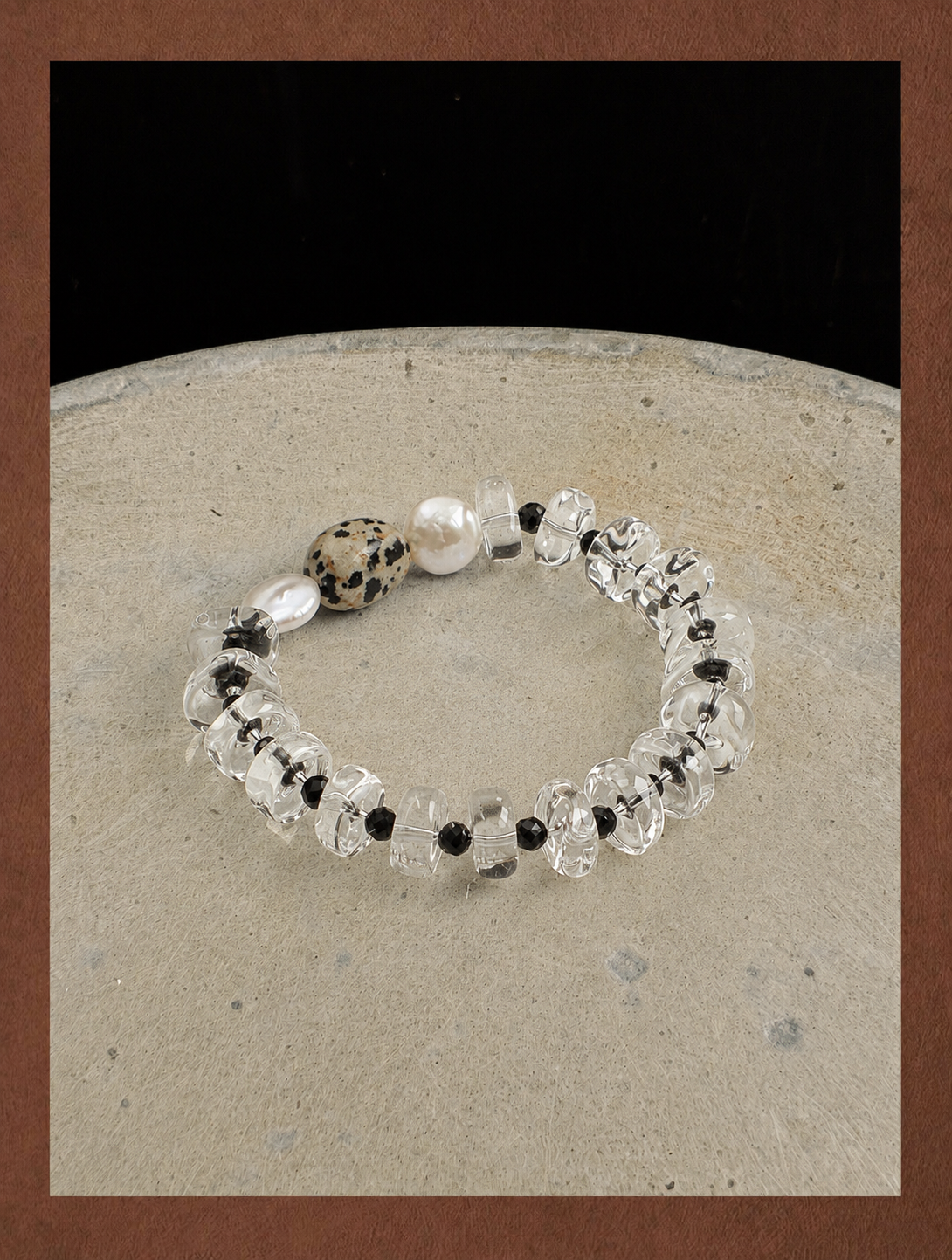 Prism Tide Nocturne —— Clear Quartz, Black Tourmaline & Pearl Bracelet