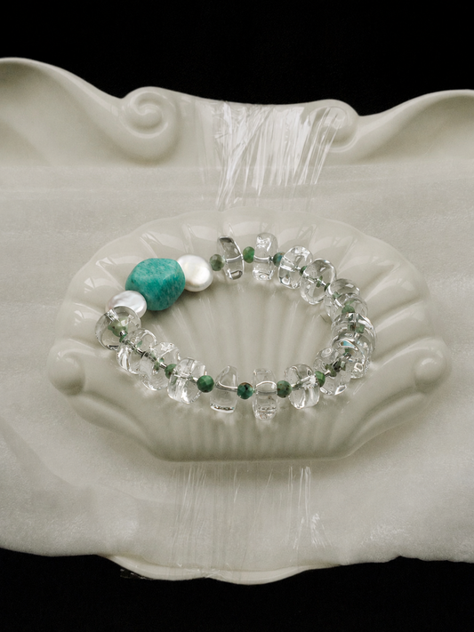Prism Tide Verdant —— Clear Quartz, Amazonite & Pearl Bracelet
