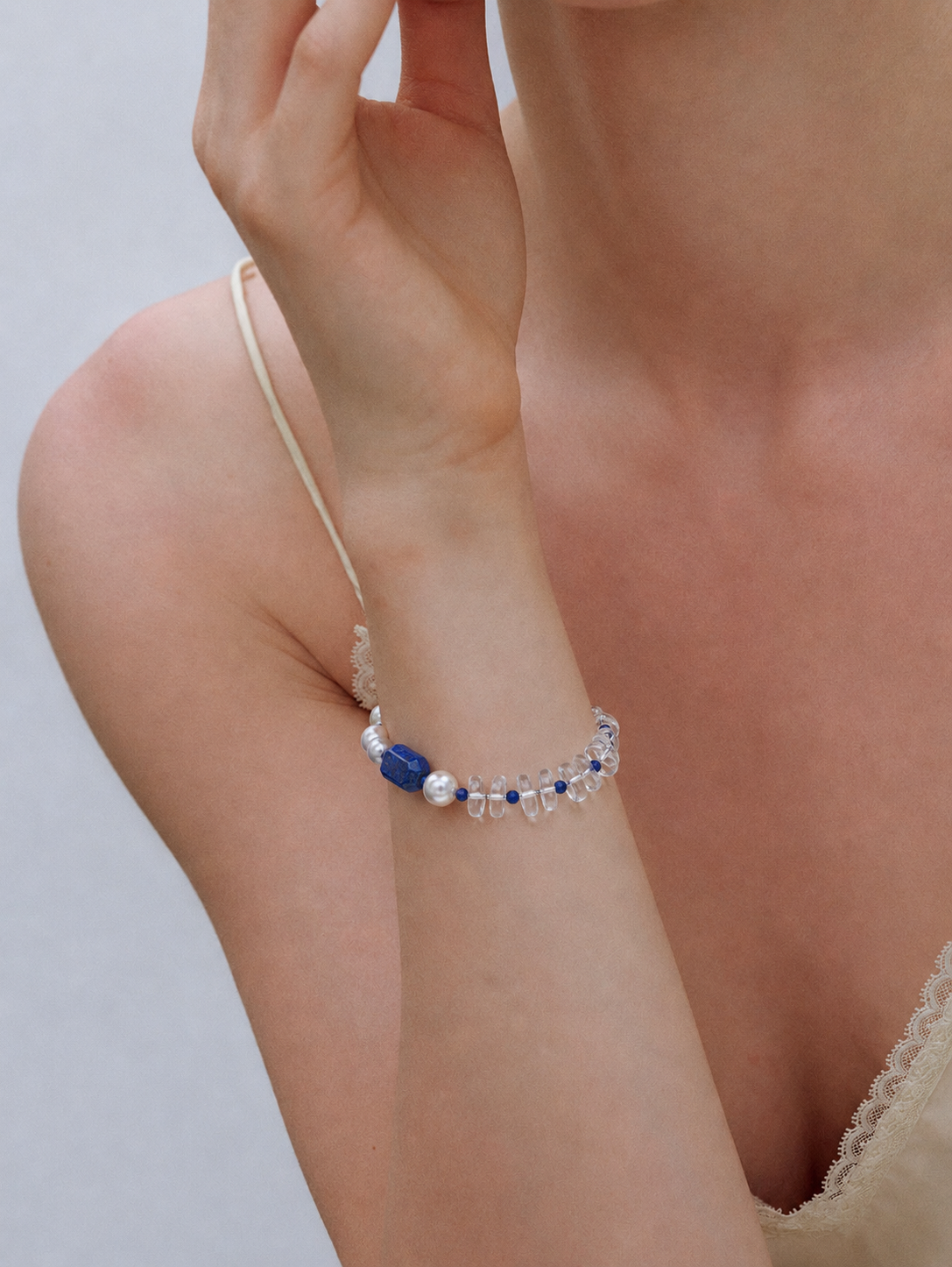 Prism Tide Cobalt —— Clear Quartz, Lapis Lazuli & Pearl Bracelet