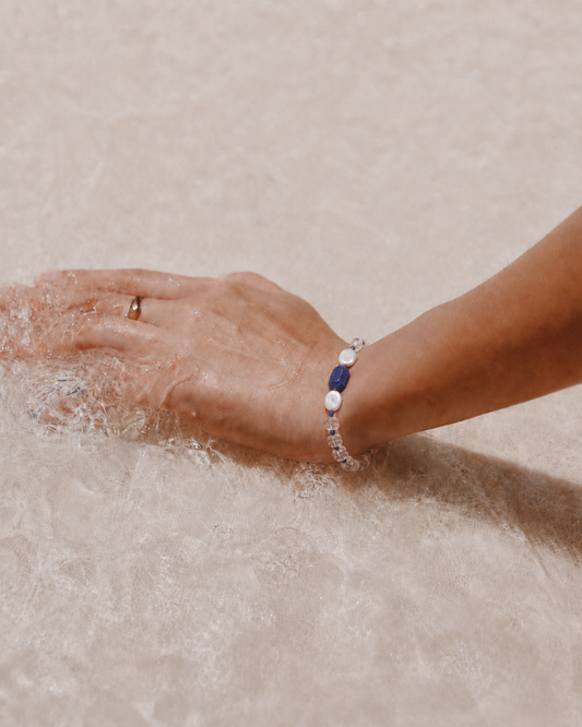 Prism Tide Cobalt —— Clear Quartz, Lapis Lazuli & Pearl Bracelet