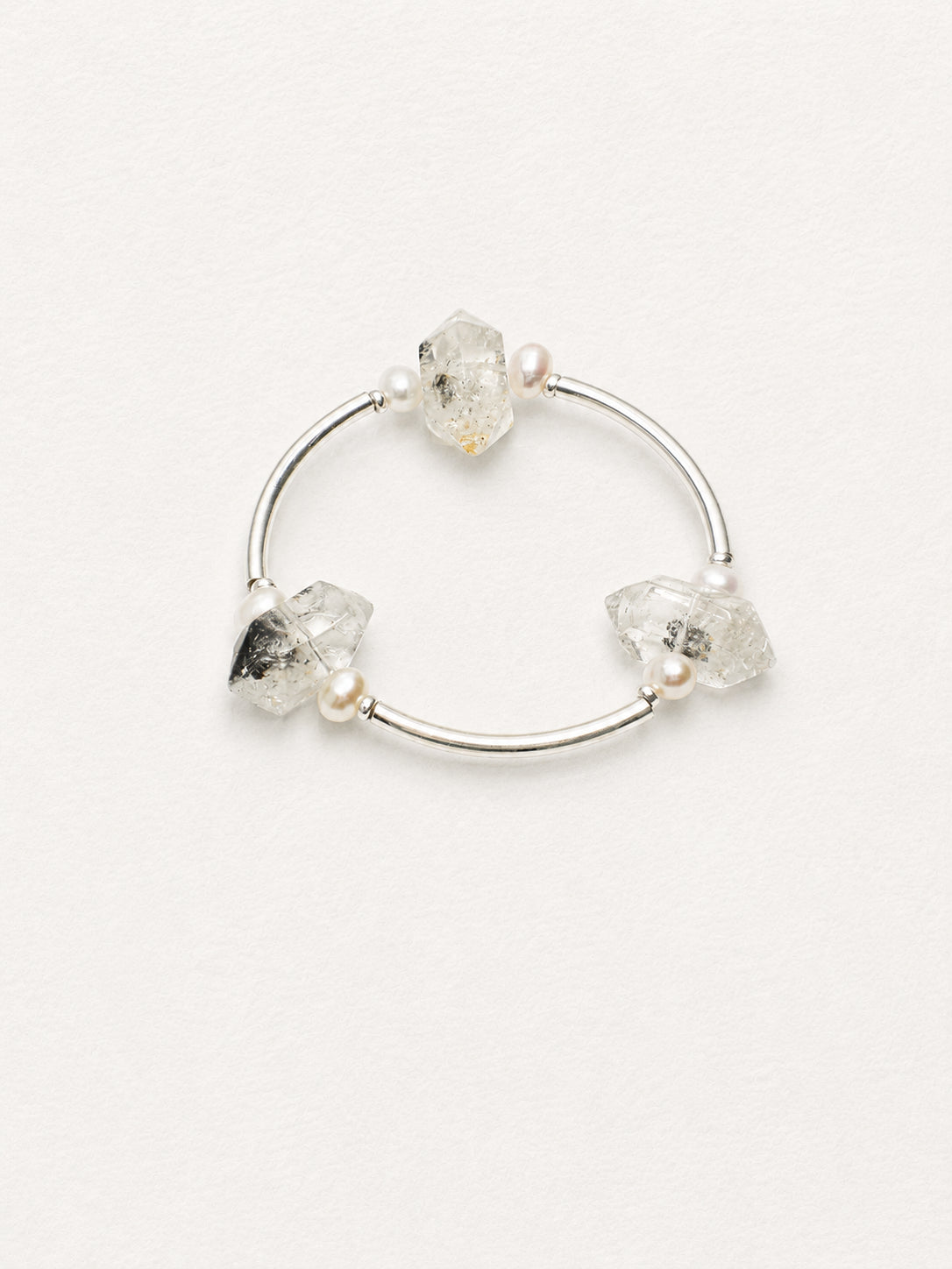 LUMERUNE Black Herkimer Quartz Bracelet — Black Herkimer Quartz, pearls and curved S925 silver