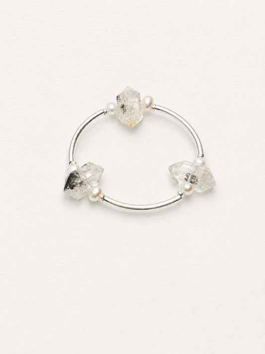 LUMERUNE Black Herkimer Quartz Bracelet — Black Herkimer Quartz, pearls and curved S925 silver