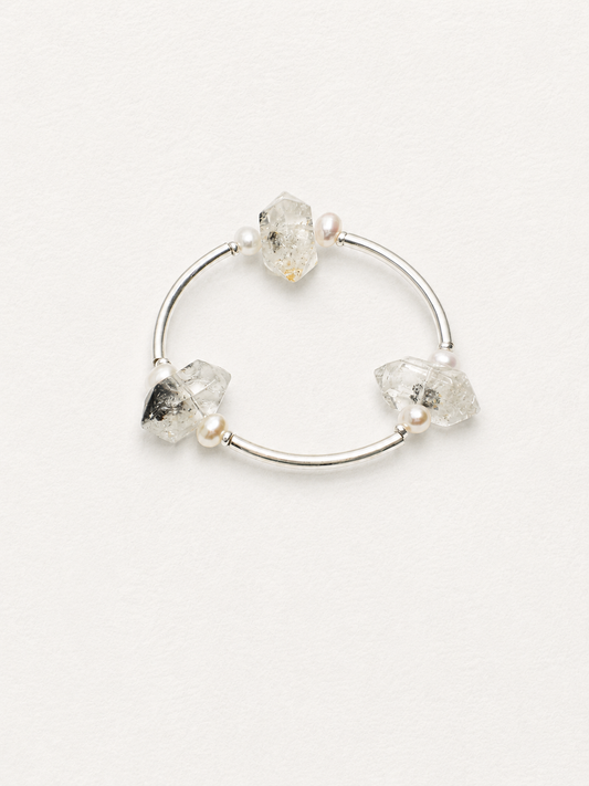 Midnight Arc —— Black Herkimer & Pearl Bracelet