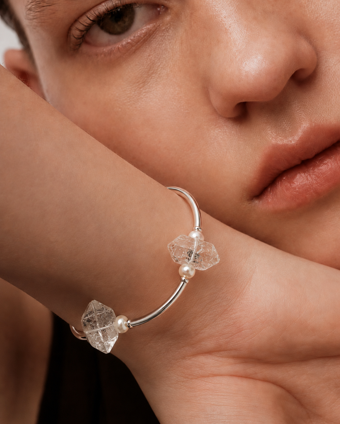 Midnight Arc —— Black Herkimer & Pearl Bracelet