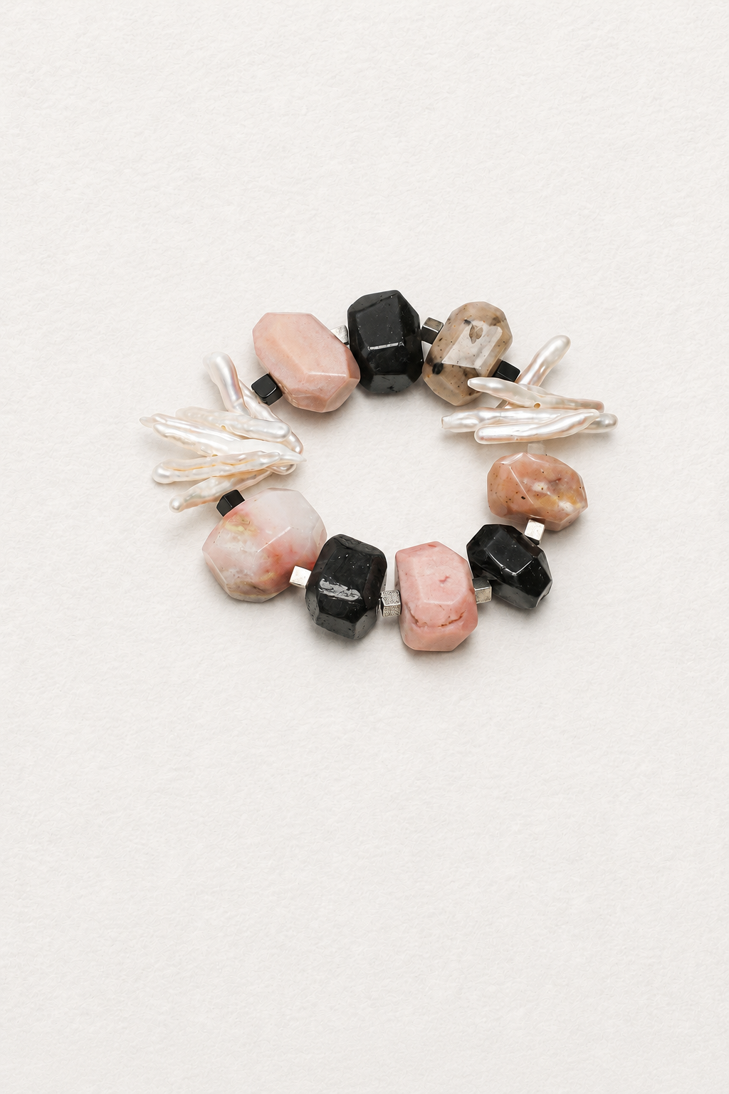Blush Eclipse — Pink Opal, Black Onyx & Baroque Pearl Bracelet