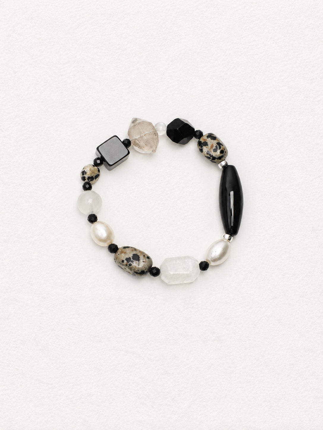 LUMERUNE Terra Black Agate Bracelet With Mixed Gemstones — black agate, Dalmatian jasper and pearls