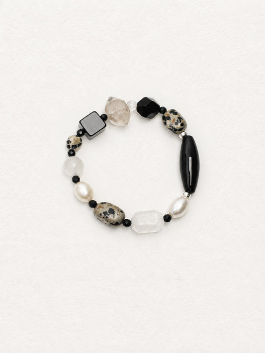 LUMERUNE Terra Black Agate Bracelet With Mixed Gemstones — black agate, Dalmatian jasper and pearls