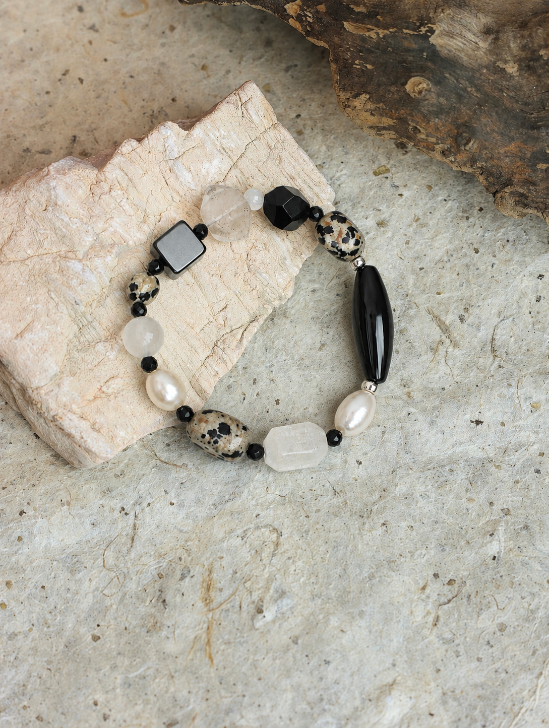 Noir Mosaic — Black Agate & Jasper Bracelet