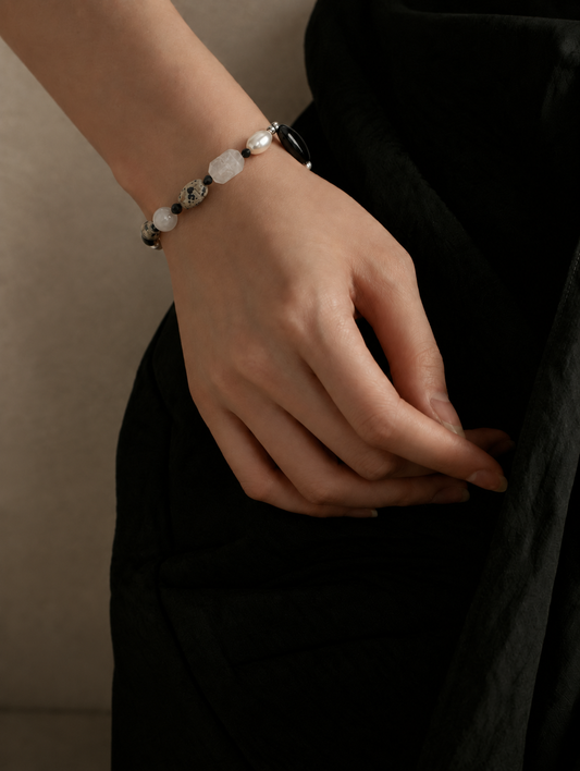 Noir Mosaic — Black Agate & Jasper Bracelet