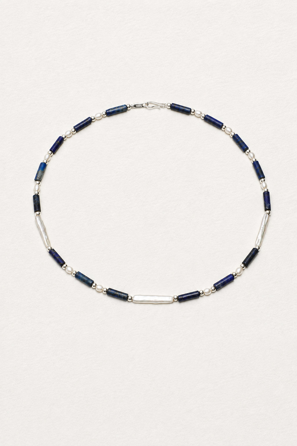 LUMERUNE Midnight Current Lapis Lazuli Necklace With Pearl — lapis lazuli, pearls and polished silver beads