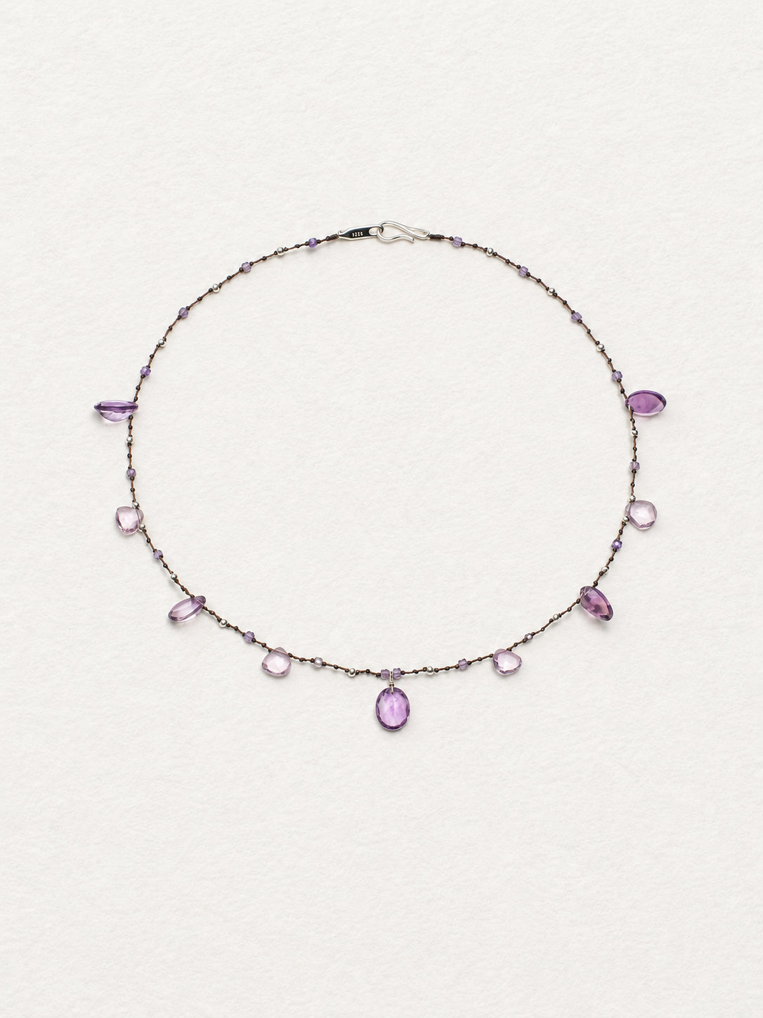 LUMERUNE Dewdrop Amethyst Necklace — amethyst teardrop stones and silver details