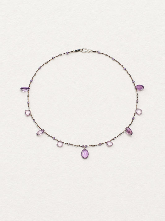 LUMERUNE Dewdrop Amethyst Necklace — amethyst teardrop stones and silver details