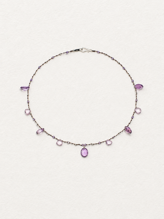 LUMERUNE Dewdrop Amethyst Necklace — amethyst teardrop stones and silver details