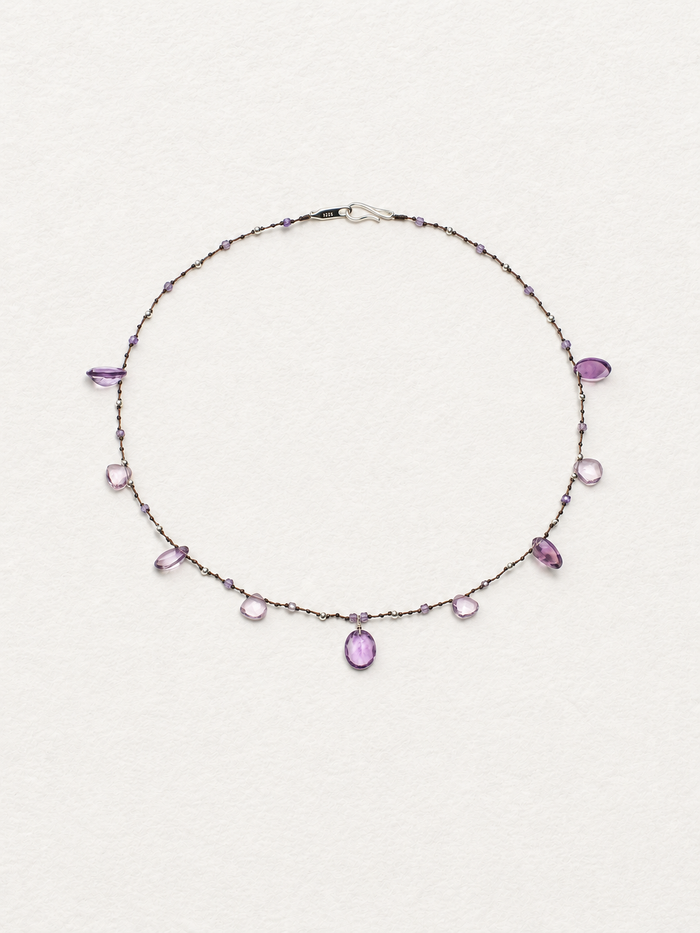 LUMERUNE Dewdrop Amethyst Necklace — amethyst teardrop stones and silver details