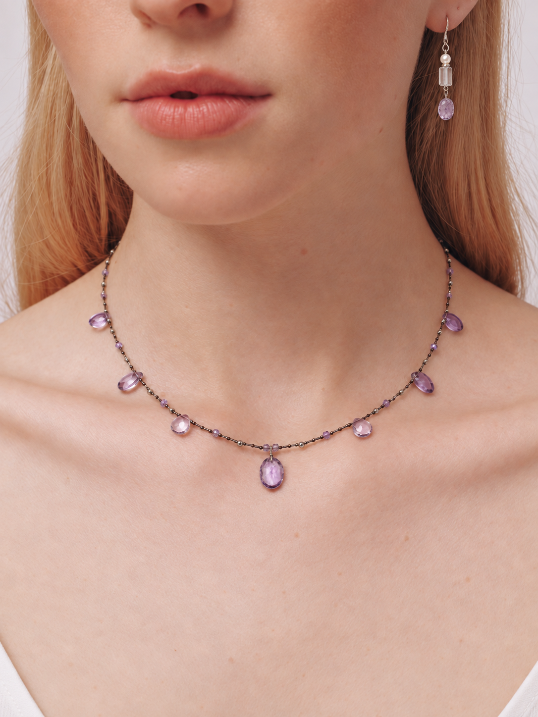 Violet Dewfall — Amethyst Drop Necklace