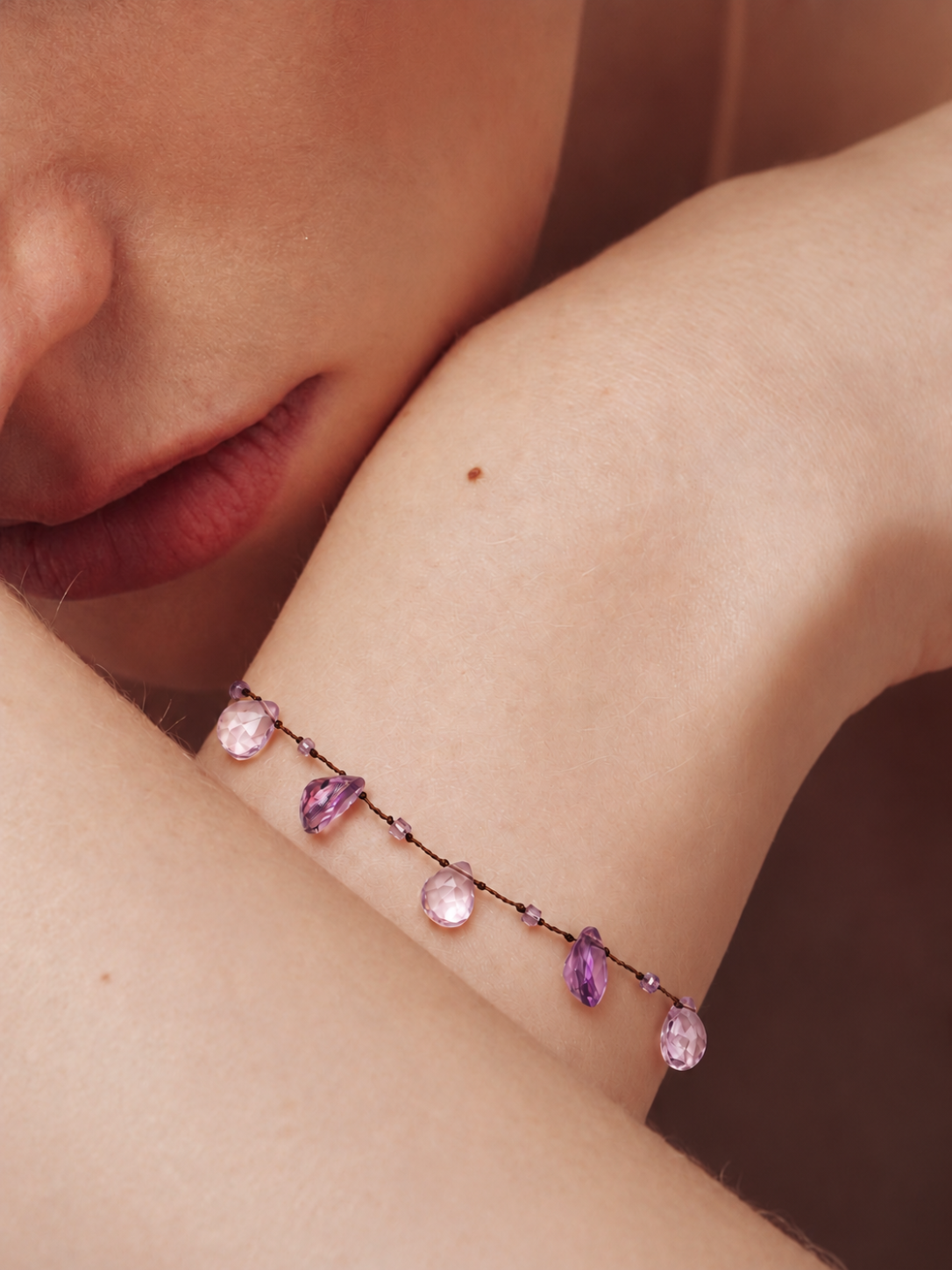 LUMERUNE Dewdrop Amethyst Bracelet — amethyst drops on a delicate strand