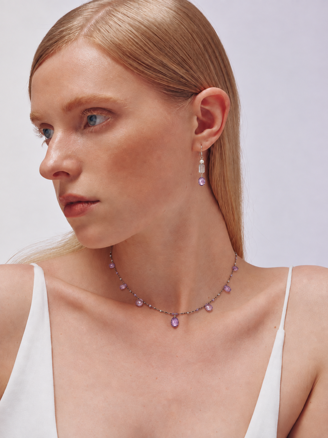 Violet Dewfall — Amethyst Drop Necklace