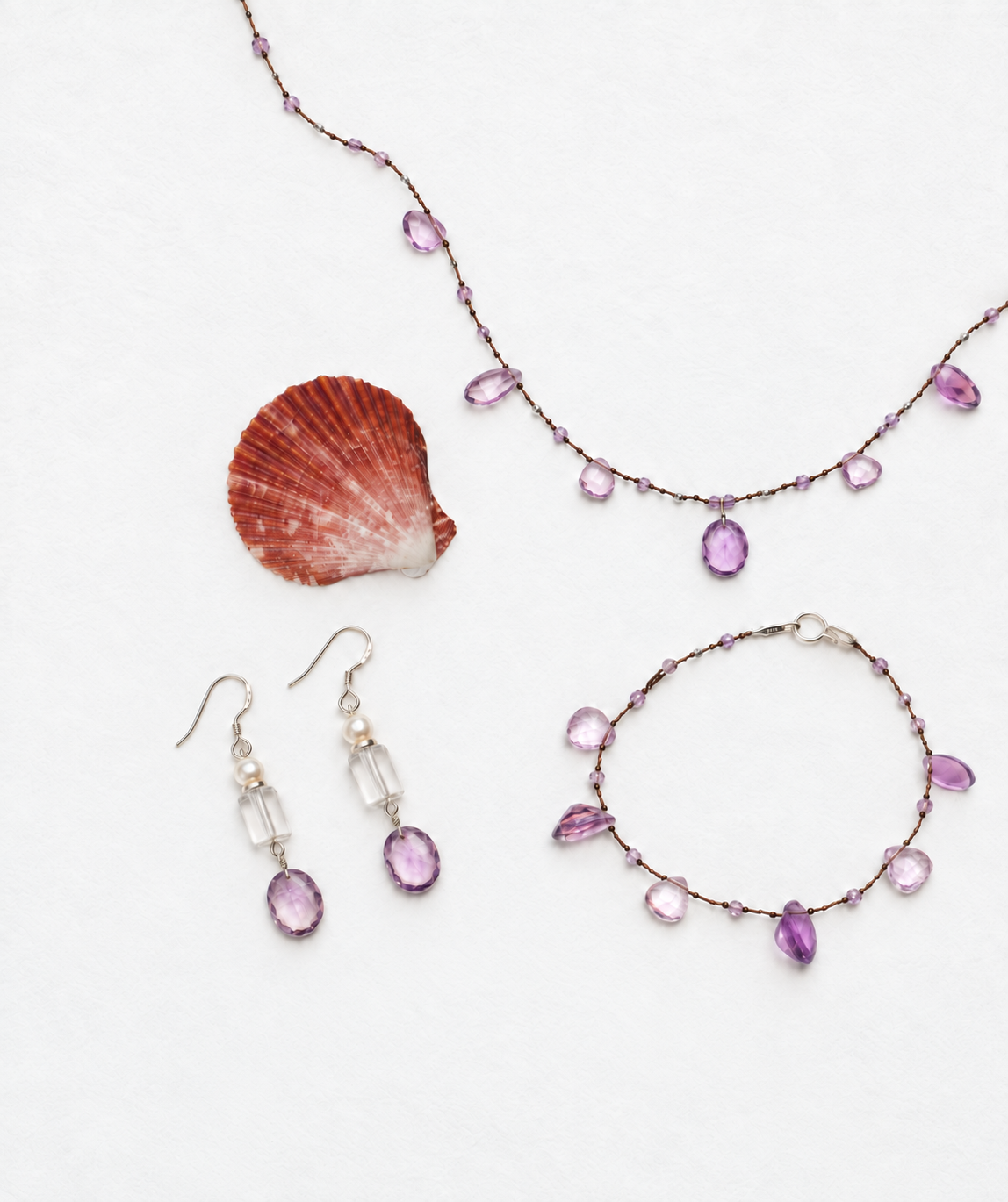 Violet Halo — Amethyst & Quartz Drop Earrings