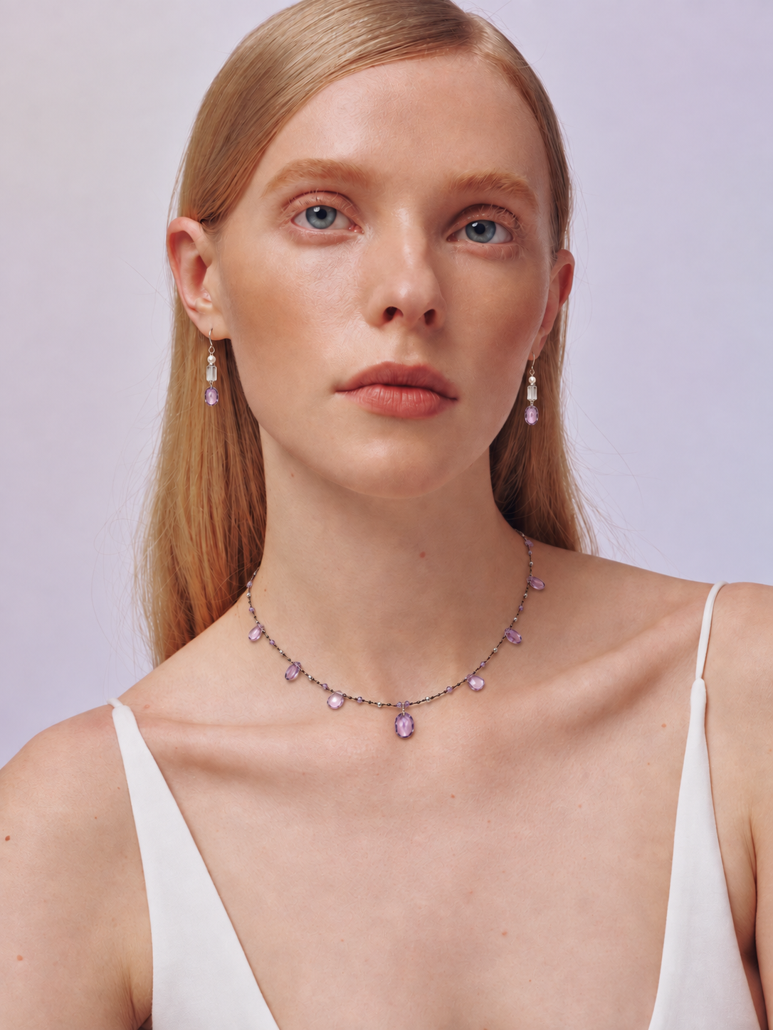 Violet Halo — Amethyst & Quartz Drop Earrings