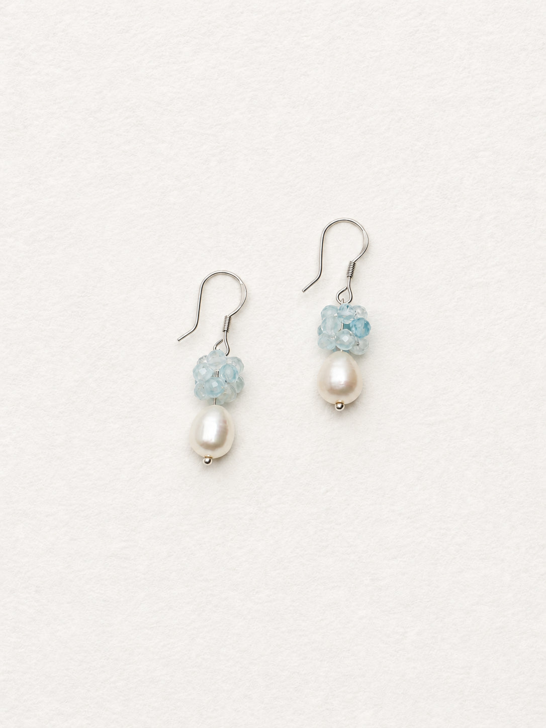LUMERUNE Bloom Aquamarine Drop Earrings With Pearl — faceted aquamarine above a pearl drop