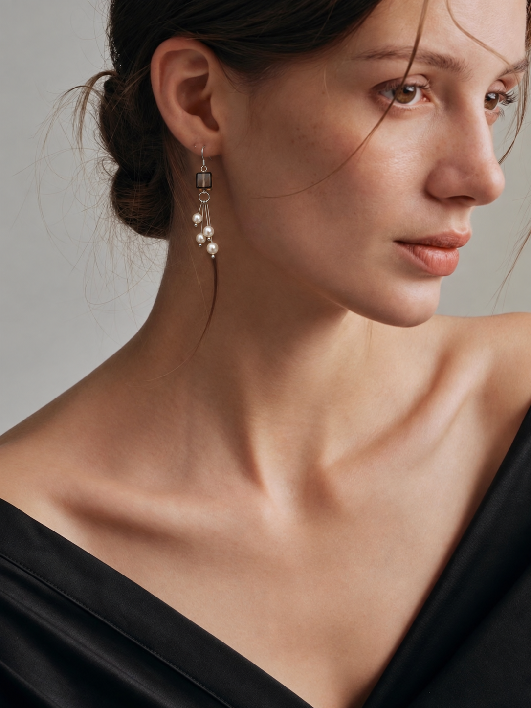 Smoky Cascade — Smoky Quartz & Pearl Earrings