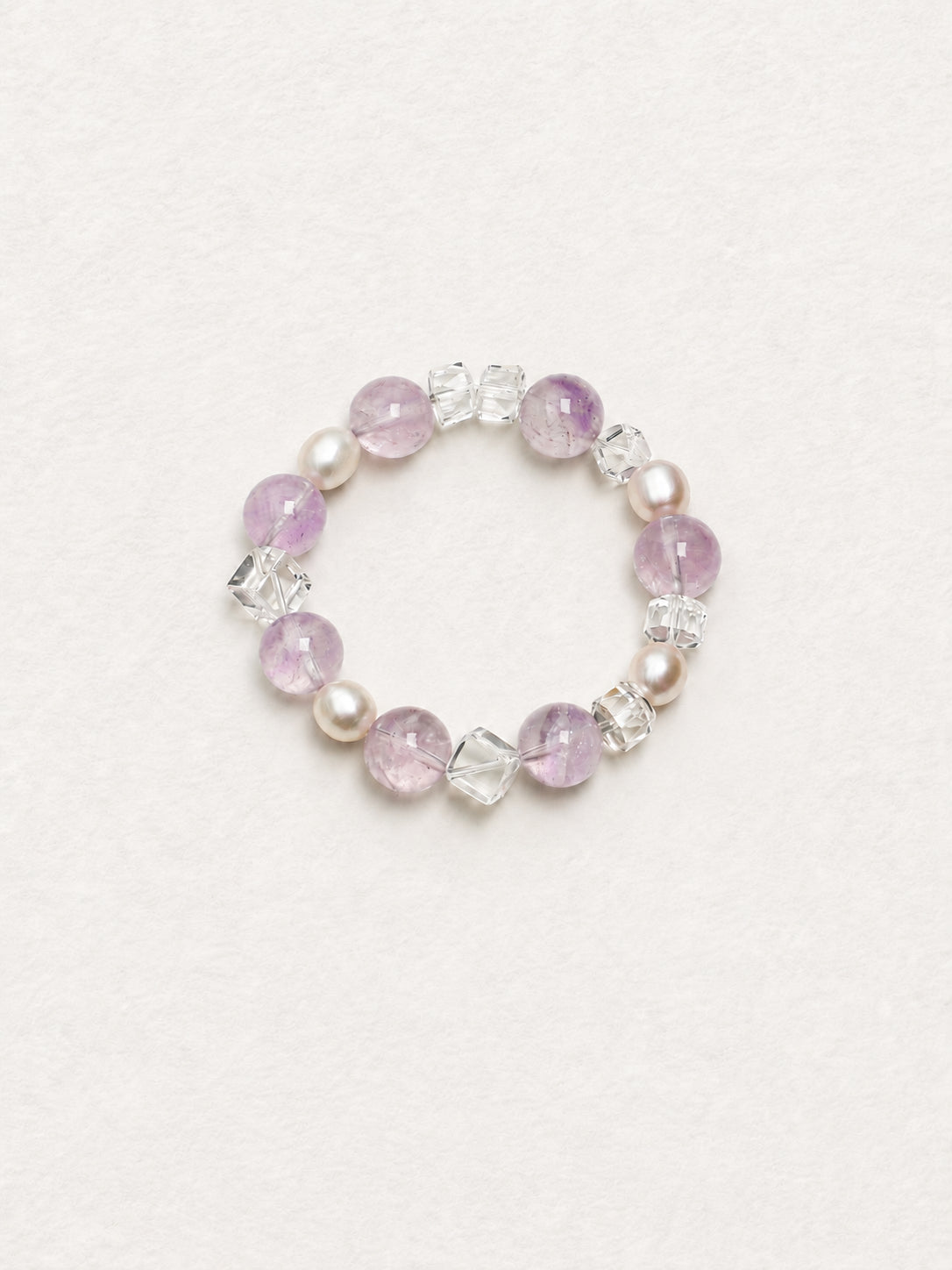 LUMERUNE Violet Mist Amethyst Bracelet With Clear Quartz and Pearl — amethyst, clear quartz and luminous pearls