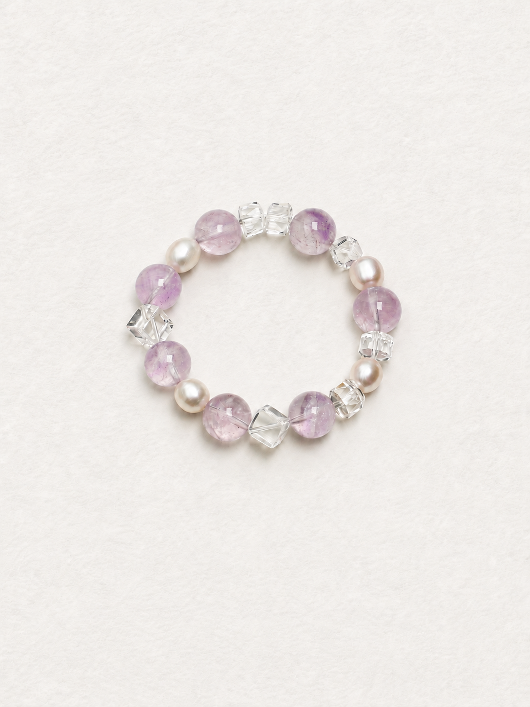 Lilac Prism — Amethyst, Clear Quartz & Pearl Bracelet