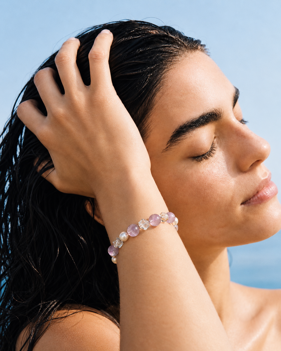 Lilac Prism — Amethyst, Clear Quartz & Pearl Bracelet