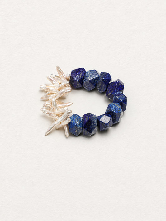 LUMERUNE Mineral Drift Lapis Lazuli and Stick Pearl Bracelet — lapis lazuli and organic stick pearls