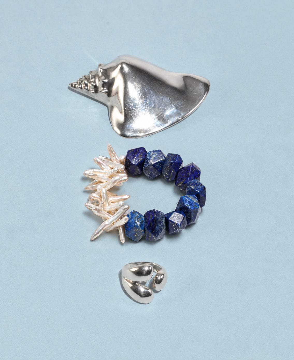 LUMERUNE Mineral Drift Lapis Lazuli and Stick Pearl Bracelet — lapis lazuli and organic stick pearls