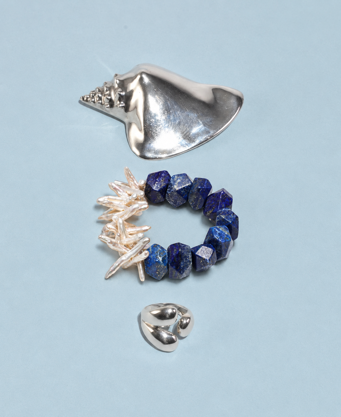 LUMERUNE Mineral Drift Lapis Lazuli and Stick Pearl Bracelet — lapis lazuli and organic stick pearls