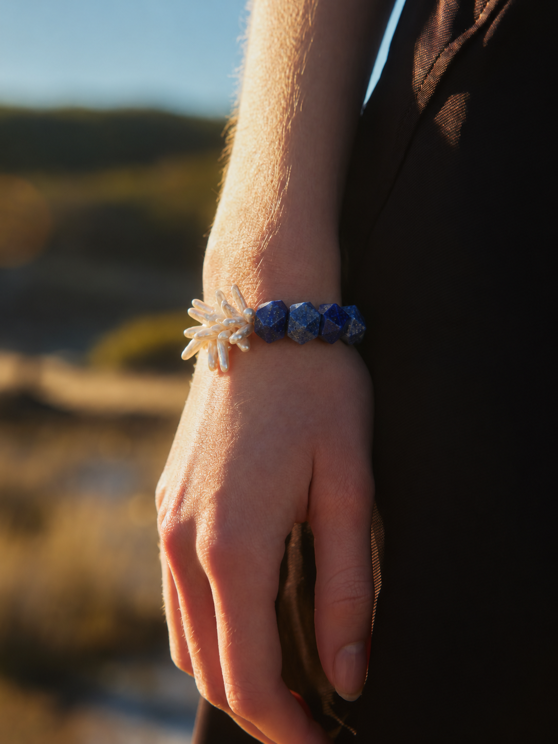 Deep Current — Lapis Lazuli & Baroque Pearl Bracelet